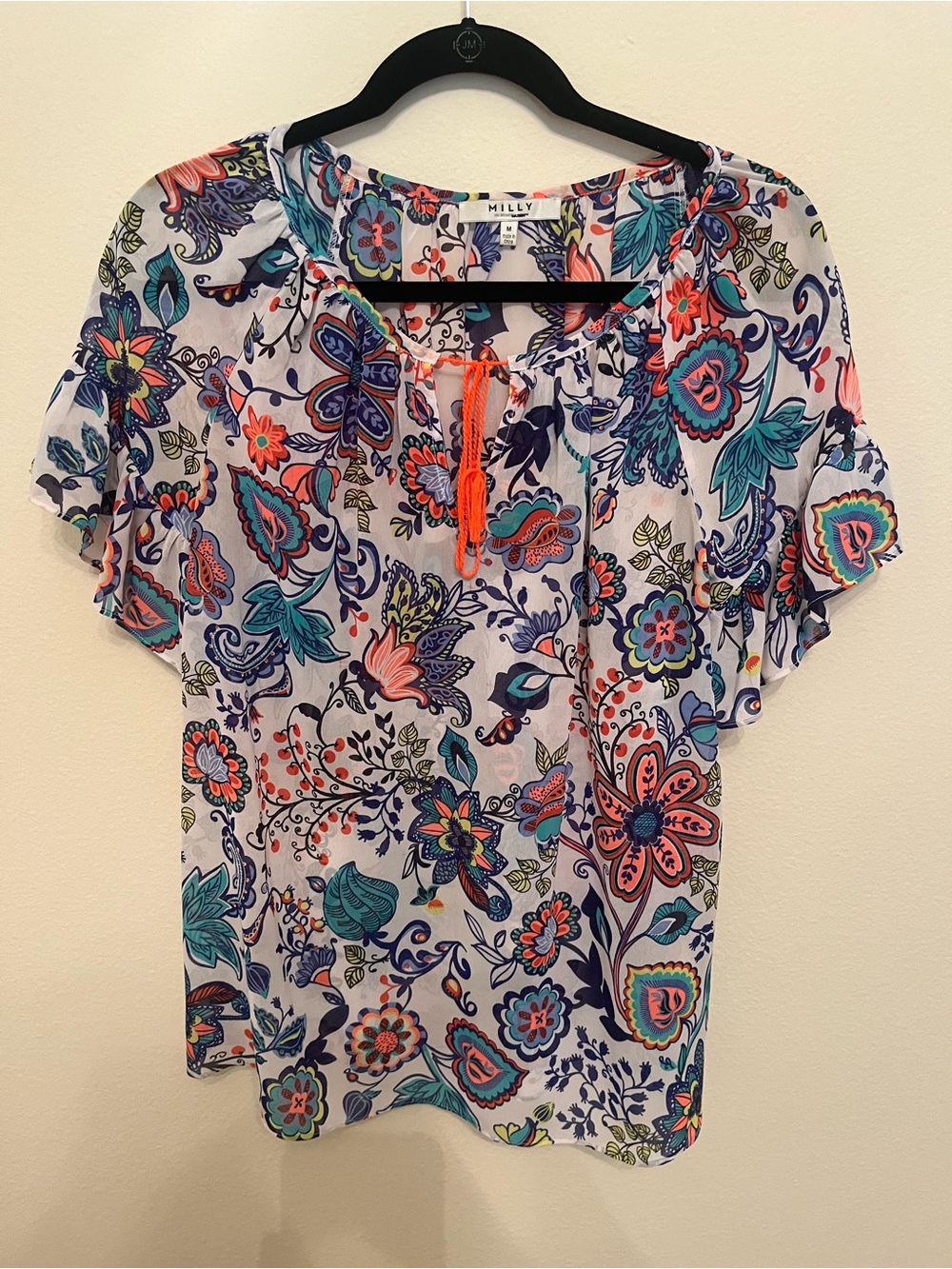 Milly Multicolor Floral Paisley Flutter Sleeve Blouse